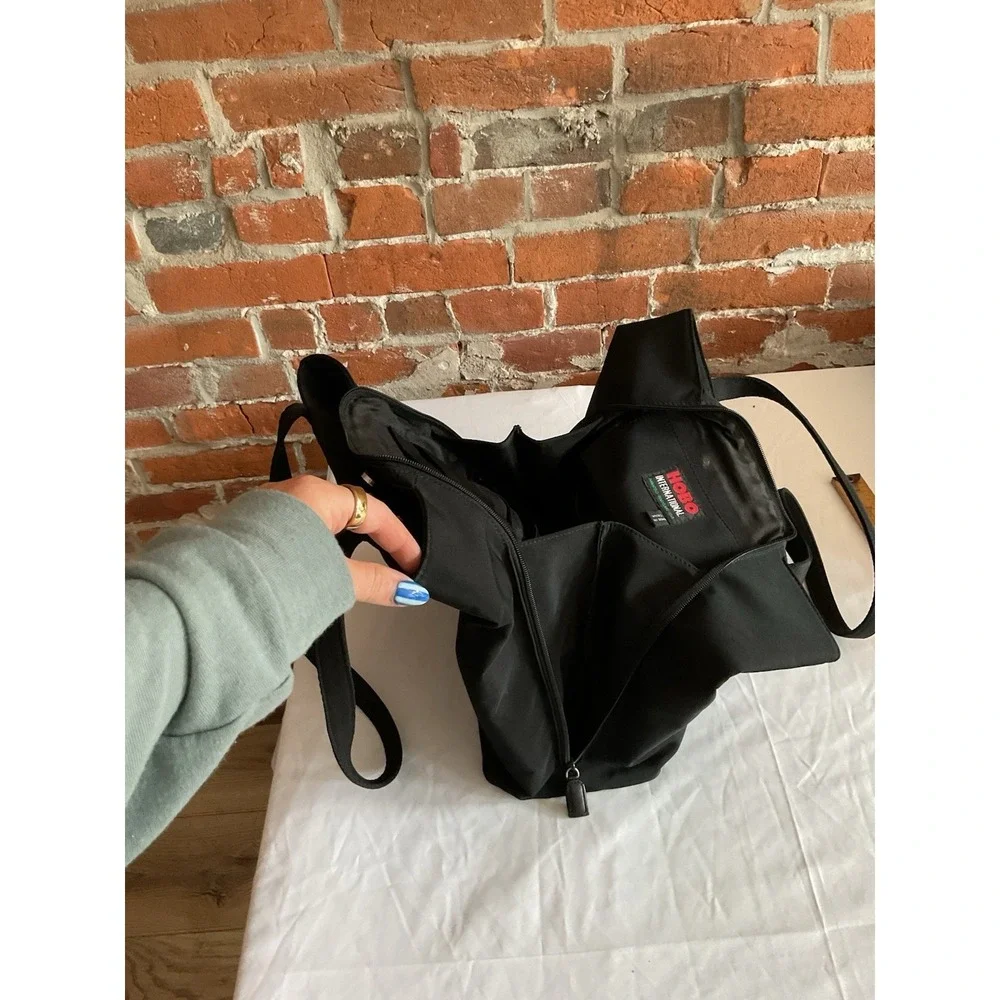 Hobo International Vintage Black Multi-Compartment Nylon Organizer Tote Bag Y2K